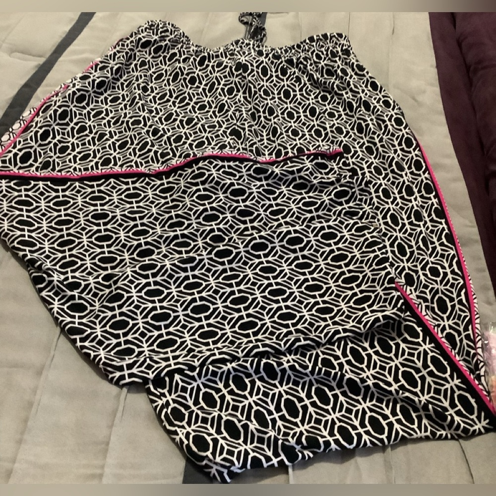 New Directions lounge wear wide leg pants navy white pink PXL nice pattern